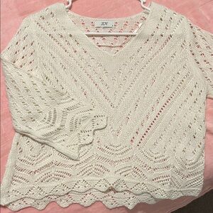 Women's Cream V-Neck Knit Top